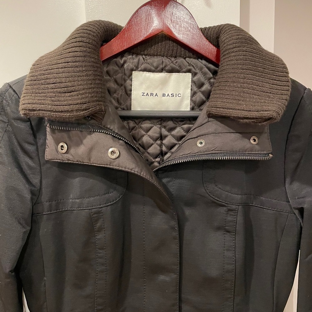 Zara Basic Black Zippered Winter Jacket - Size S - image 5